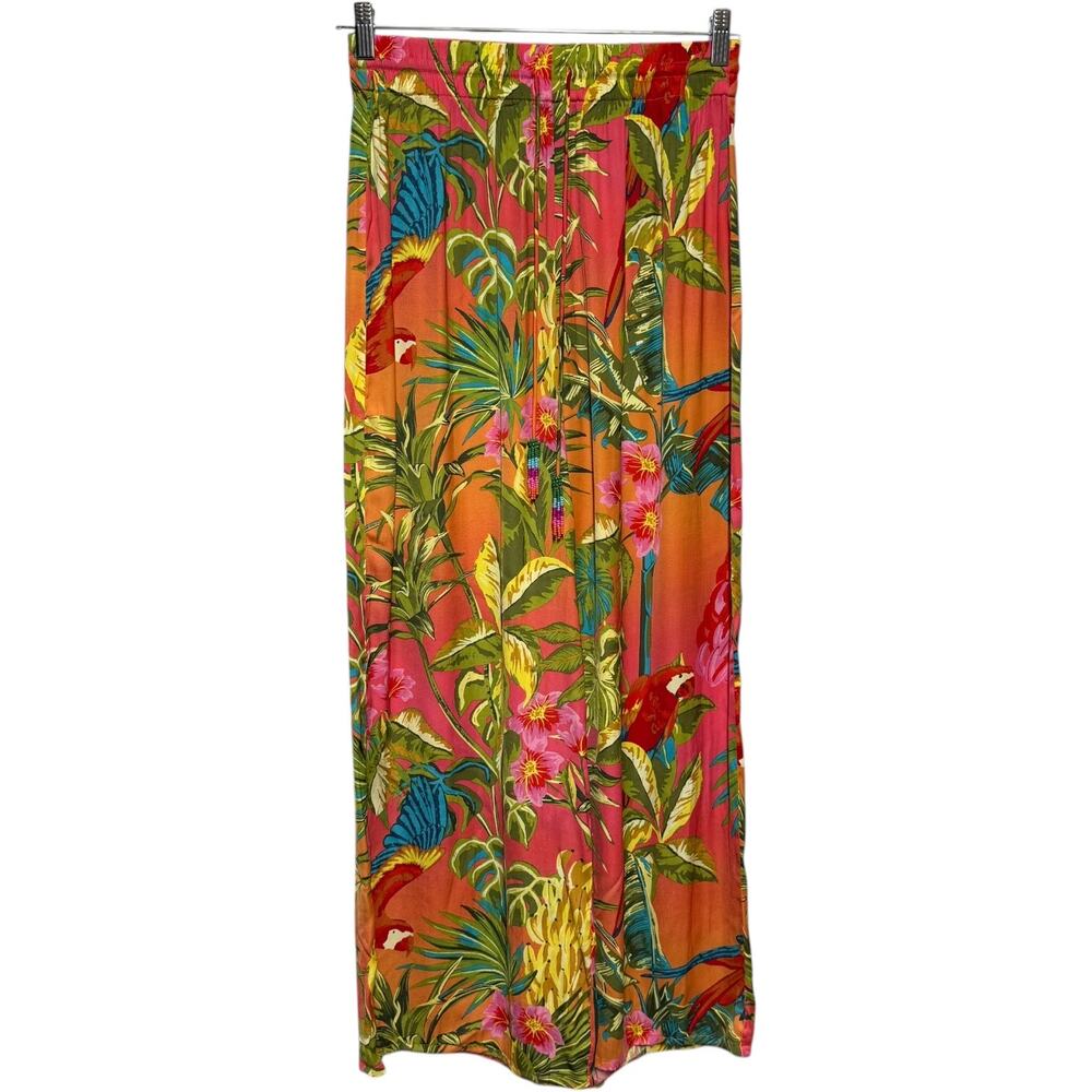 Rachel Roy Tropical Pull On Wide Leg Pants Orange Blue Yellow Pink Small